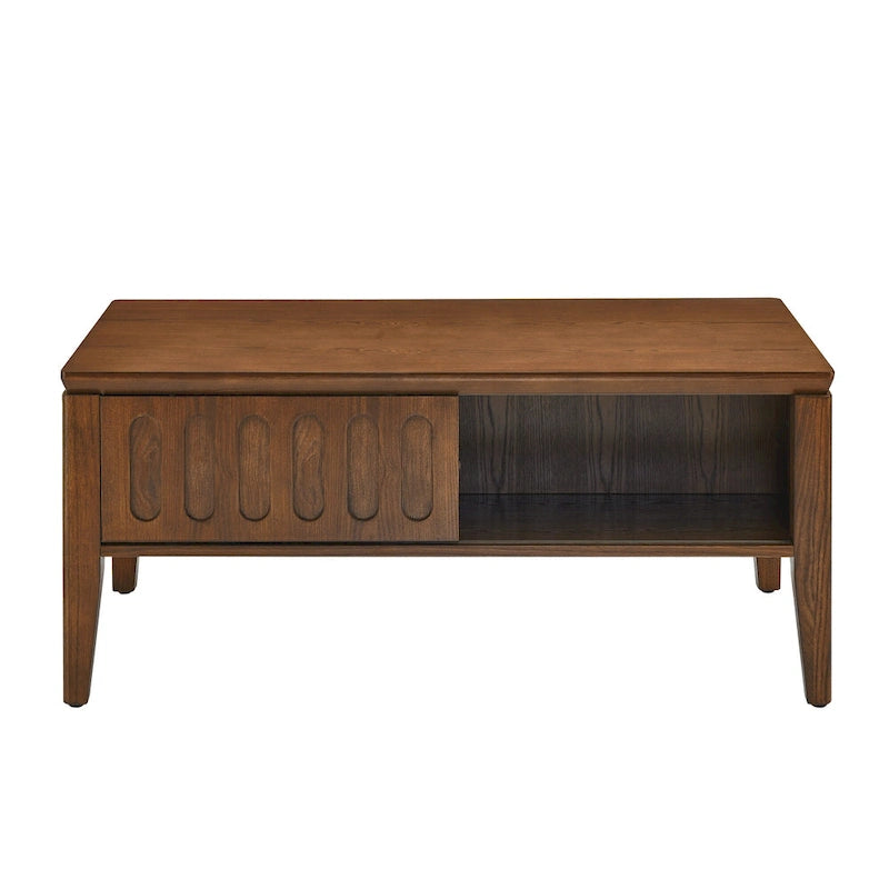 Table basse texturée à rainures : Table basse en bois massif de style campagne vintage