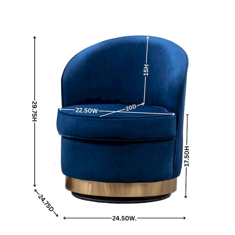 Fauteuil d'appoint rembourré en velours avec piètement pivotant