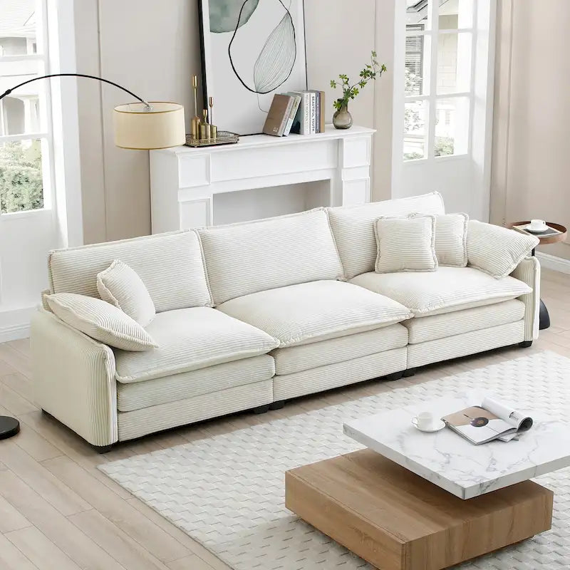Canapé modulaire sans accoudoirs en velours côtelé