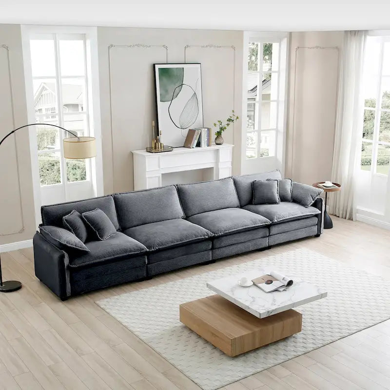 Canapé modulaire sans accoudoirs en velours côtelé