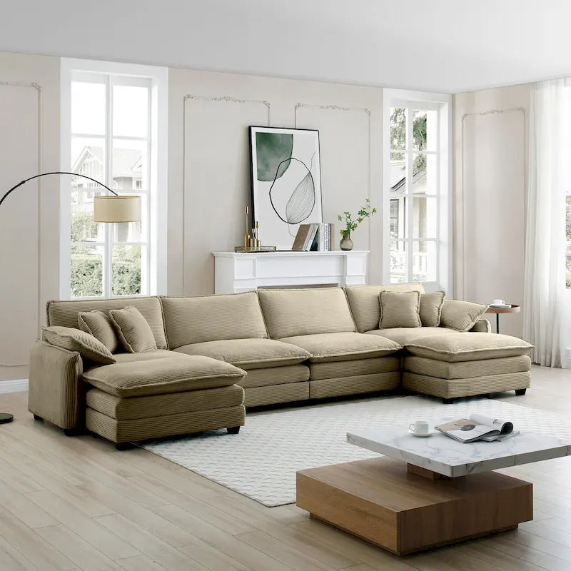 Canapé modulaire sans accoudoirs en velours côtelé