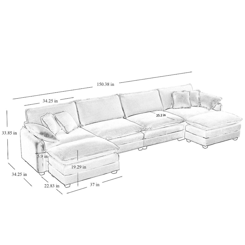 Canapé modulaire sans accoudoirs en velours côtelé