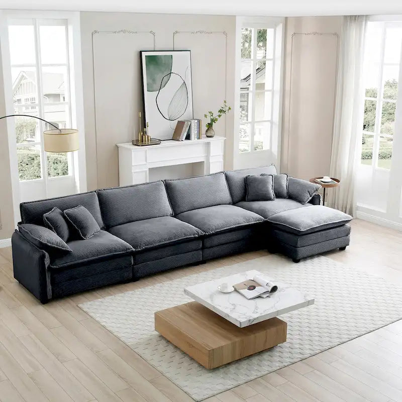 Canapé modulaire sans accoudoirs en velours côtelé