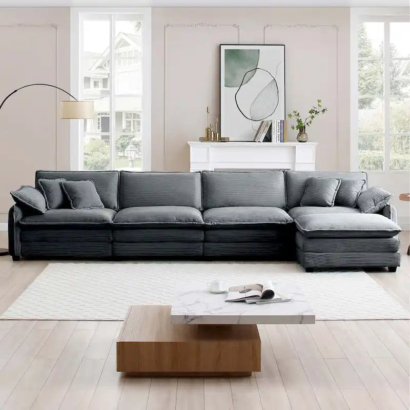 Canapé modulaire sans accoudoirs en velours côtelé
