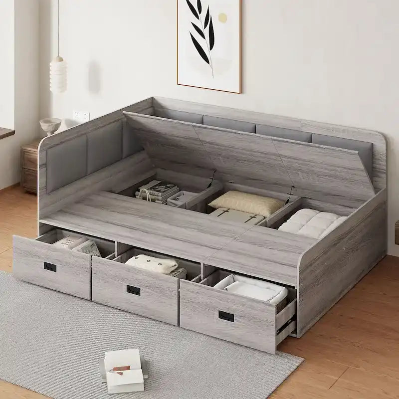 Cadre de banquette/lit de repos en bois — Lit de repos en L avec rangement