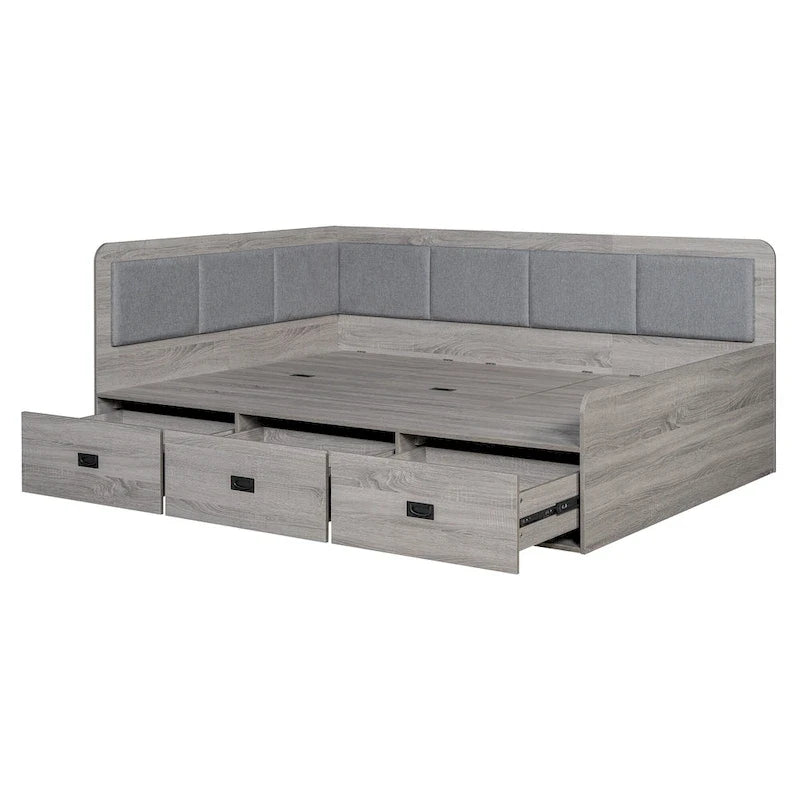 Cadre de banquette/lit de repos en bois — Lit de repos en L avec rangement