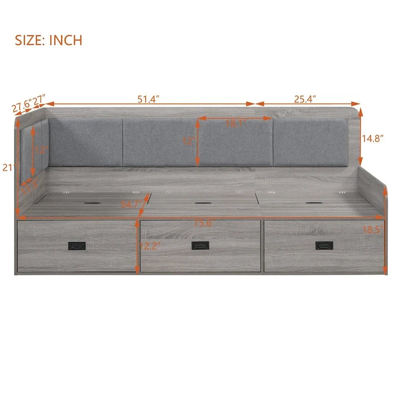 Cadre de banquette/lit de repos en bois — Lit de repos en L avec rangement