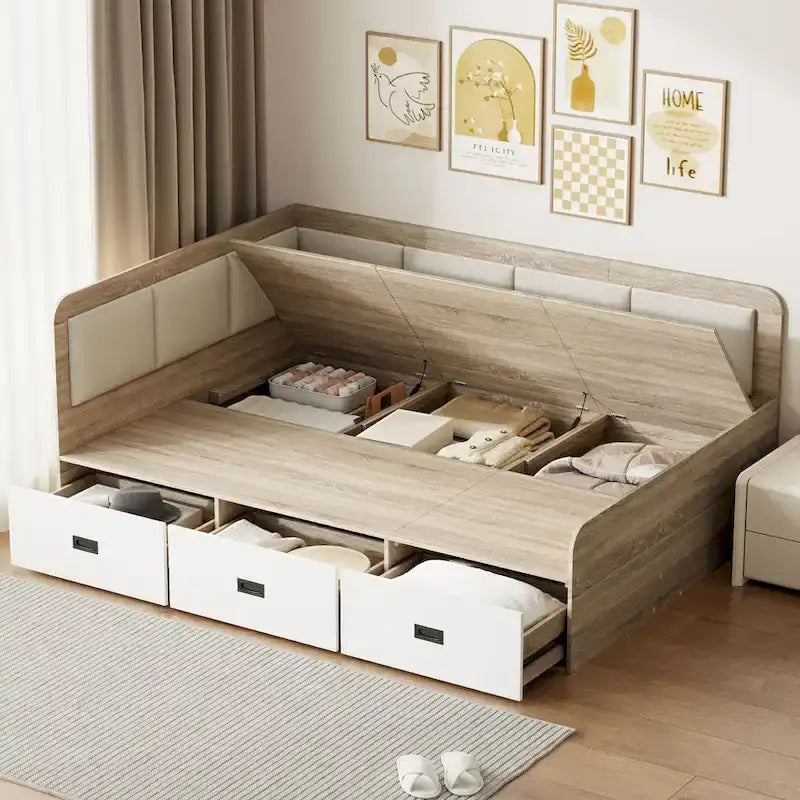 Cadre de banquette/lit de repos en bois — Lit de repos en L avec rangement