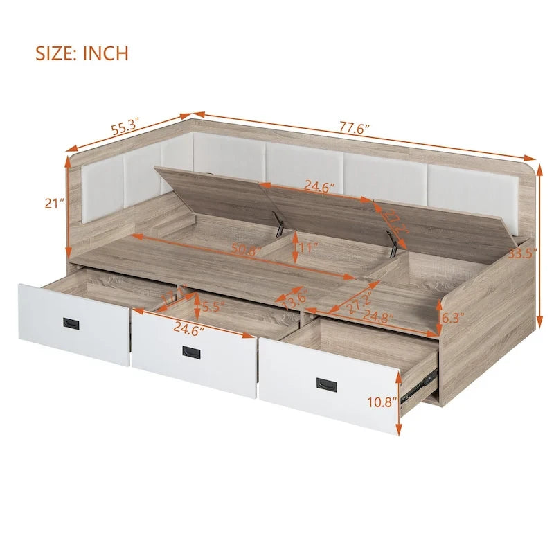 Cadre de banquette/lit de repos en bois — Lit de repos en L avec rangement