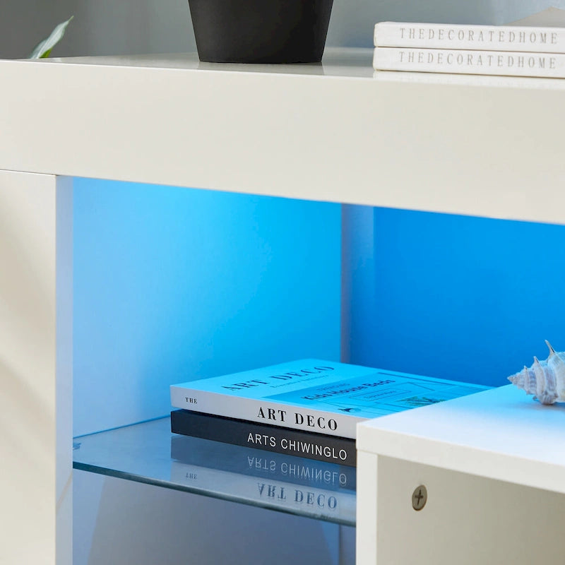 Meuble TV avec lumières LED et étagère en verre trempé