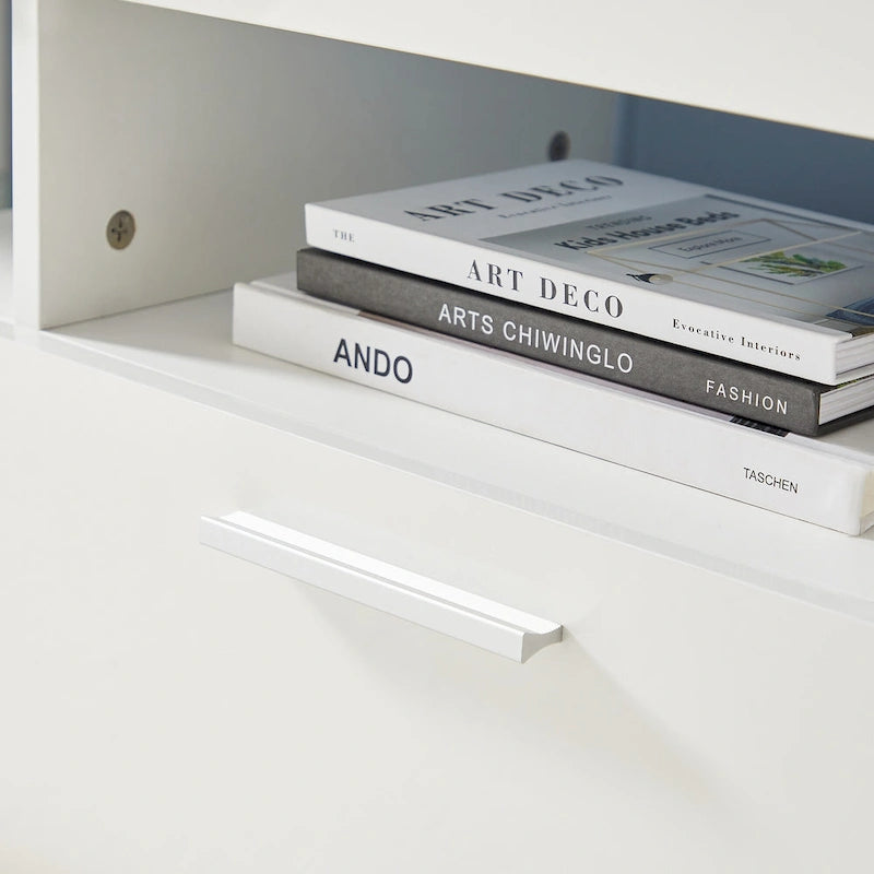 Meuble TV avec lumières LED et étagère en verre trempé