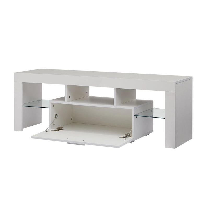 Meuble TV avec lumières LED et étagère en verre trempé