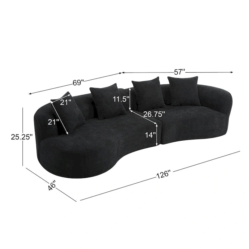 Canapé d'angle incurvé en tissu