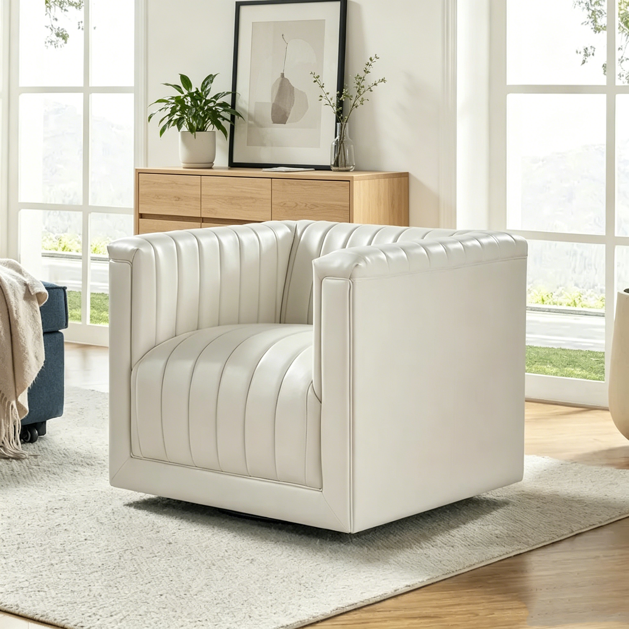 Fauteuil pivotant moderne en cuir tapissé