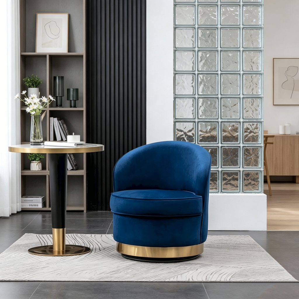 Fauteuil d'appoint rembourré en velours avec piètement pivotant