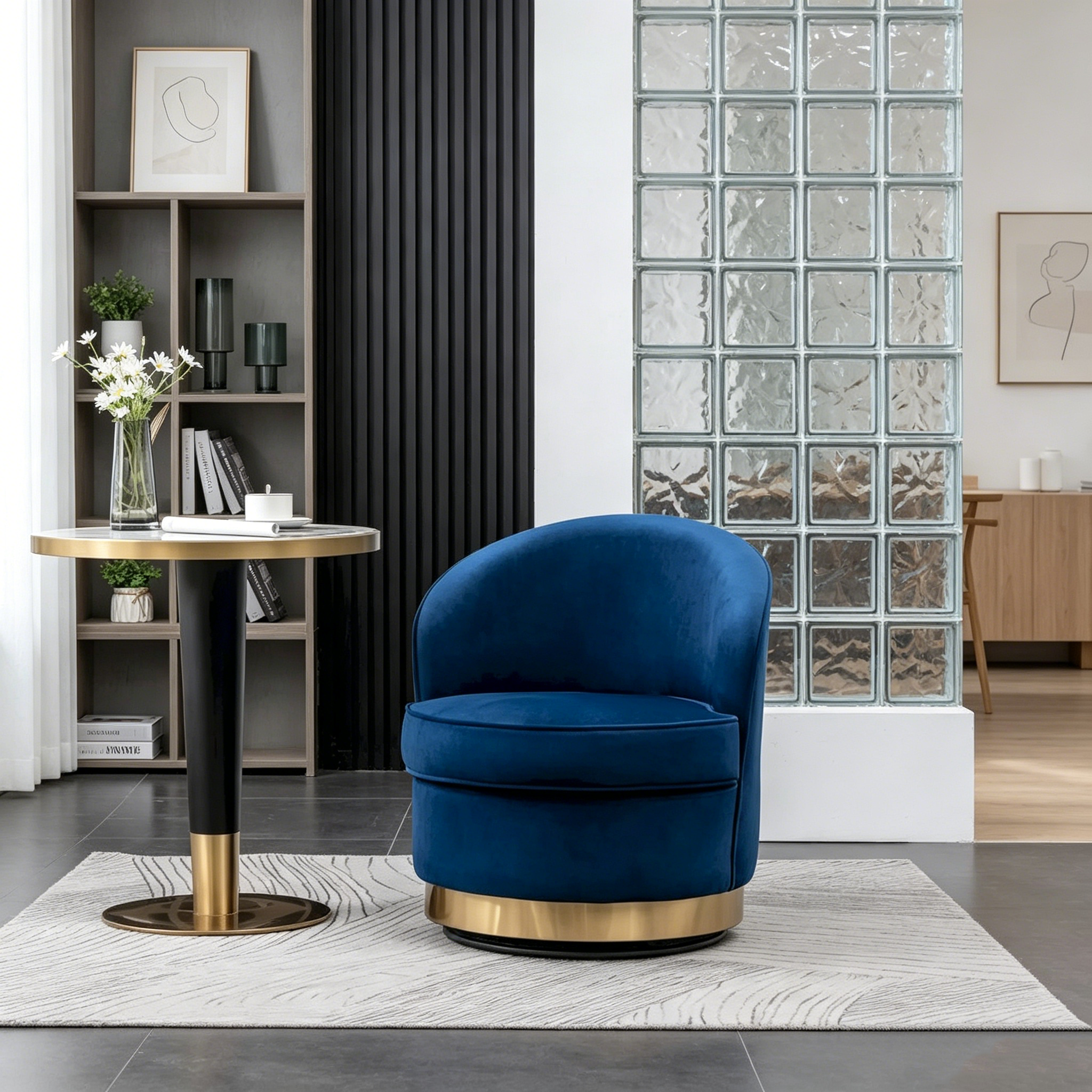 Fauteuil d'appoint rembourré en velours avec piètement pivotant