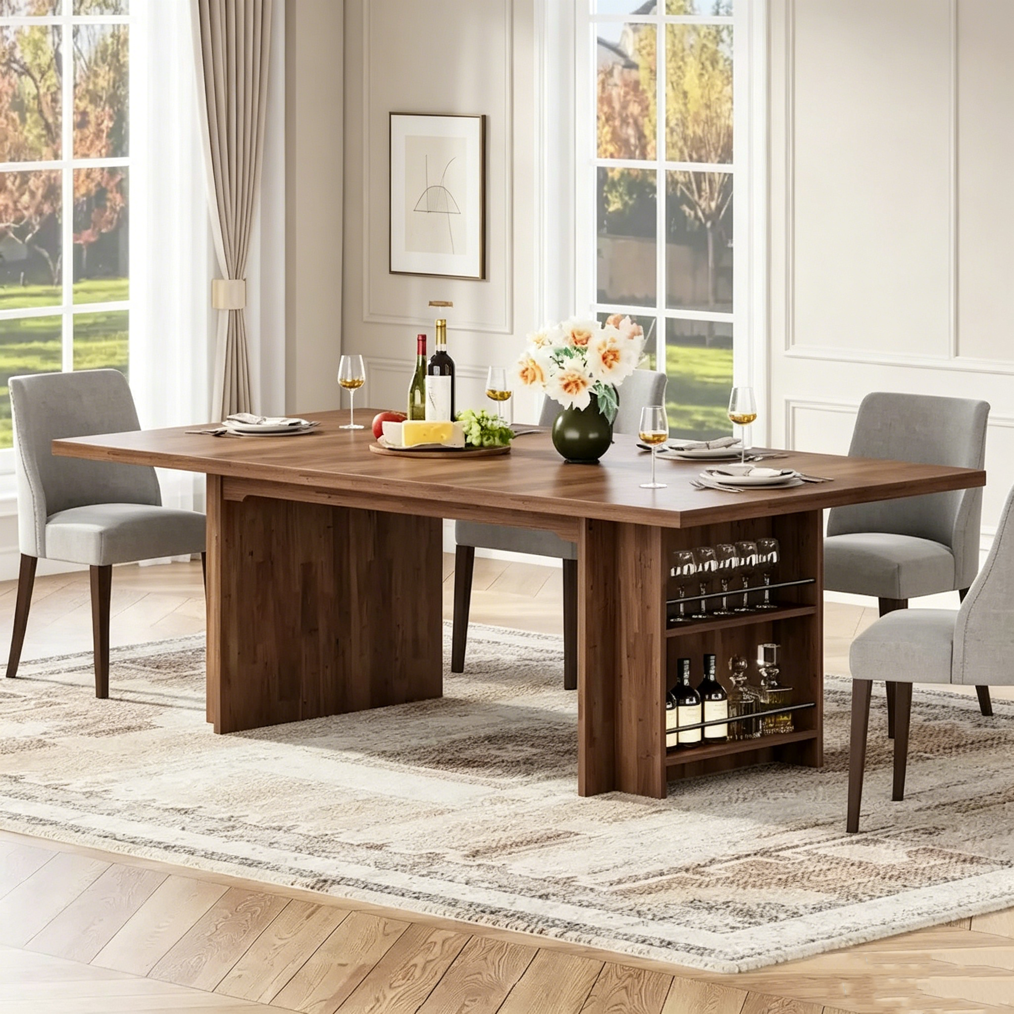 Table de cuisine rectangulaire en bois avec rangement