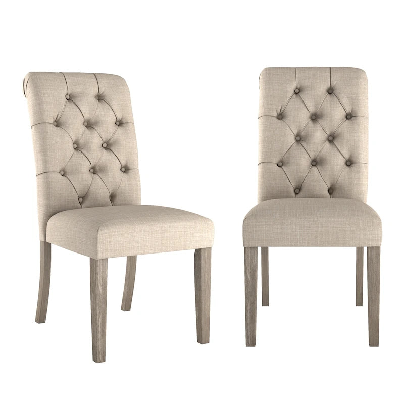 Chaises capitonnées à dossier roulé