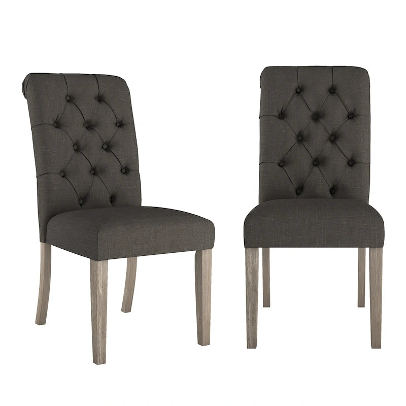 Chaises capitonnées à dossier roulé