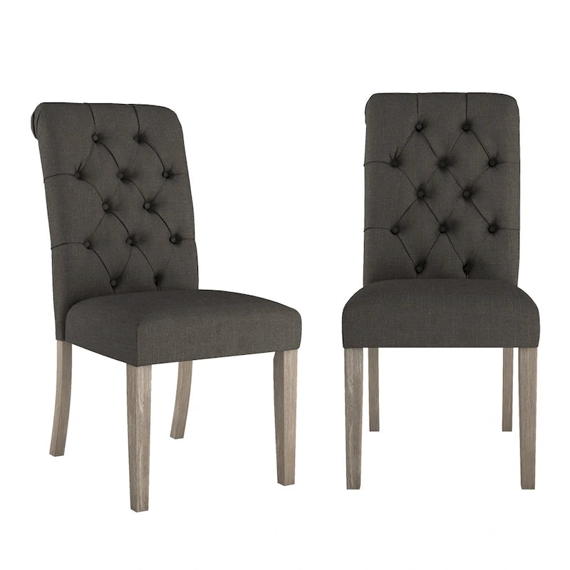 Chaises capitonnées à dossier roulé
