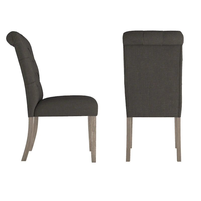Chaises capitonnées à dossier roulé