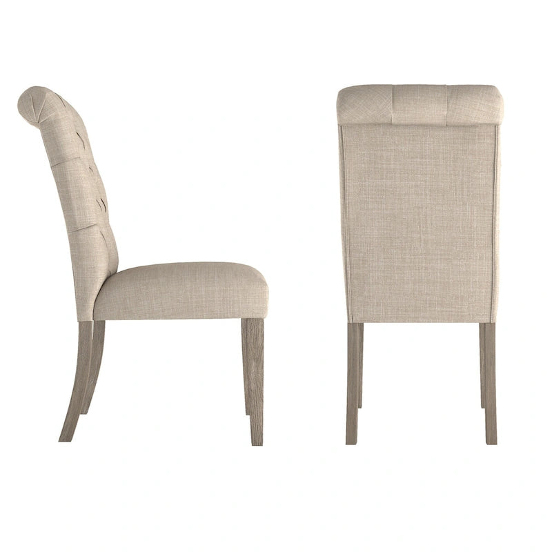 Chaises capitonnées à dossier roulé