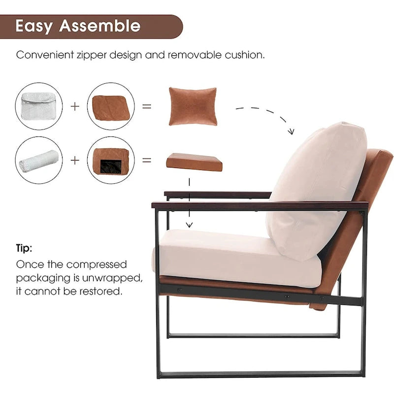 Fauteuil d'appoint moderne avec coussin rembourré, similicuir
