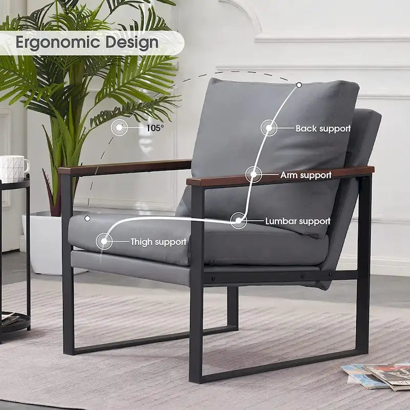Fauteuil d'appoint moderne avec coussin rembourré, similicuir