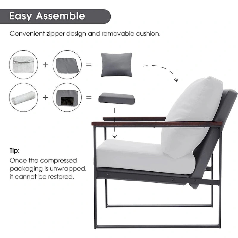 Fauteuil d'appoint moderne avec coussin rembourré, similicuir