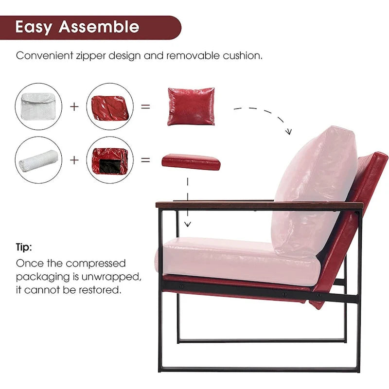 Fauteuil d'appoint moderne avec coussin rembourré, similicuir