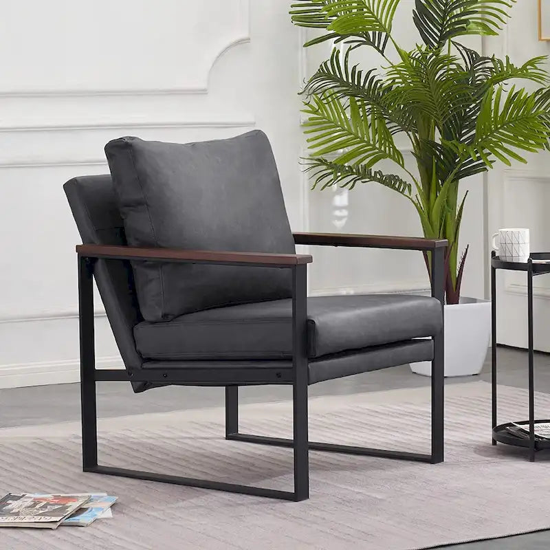 Fauteuil d'appoint moderne avec coussin rembourré, similicuir