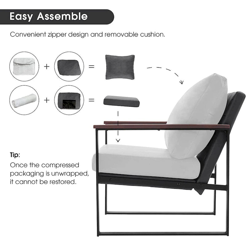Fauteuil d'appoint moderne avec coussin rembourré, similicuir