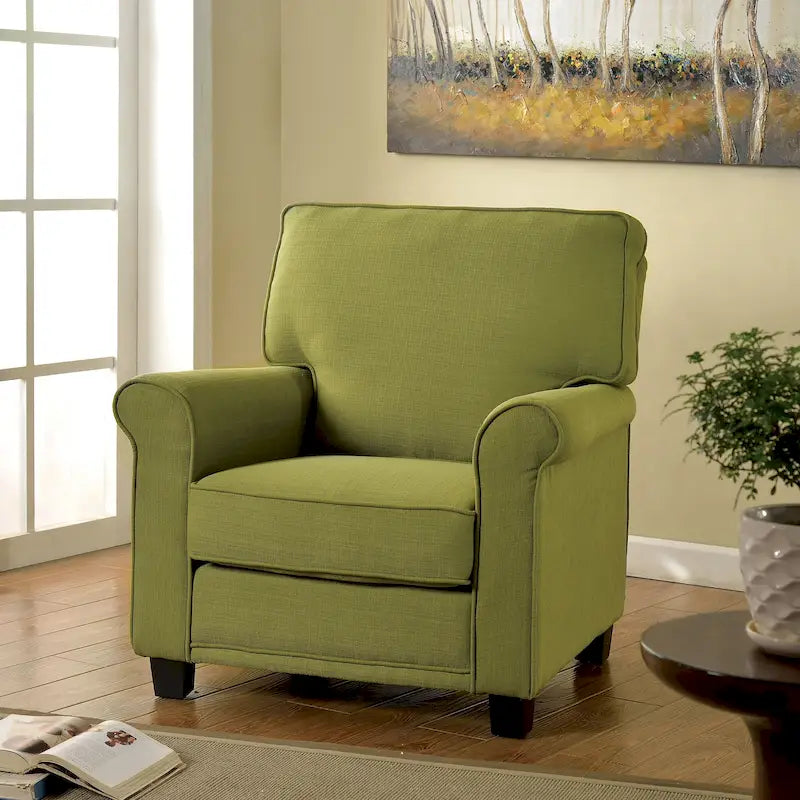 Chaise rembourrée en lin de style transitionnel avec accoudoirs roulés