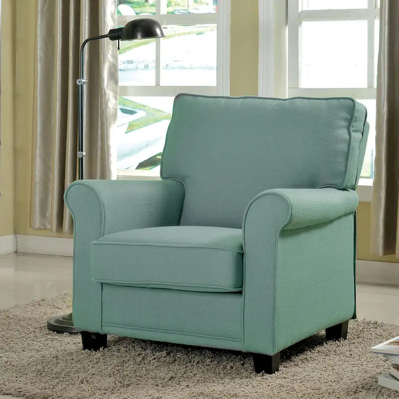 Chaise rembourrée en lin de style transitionnel avec accoudoirs roulés