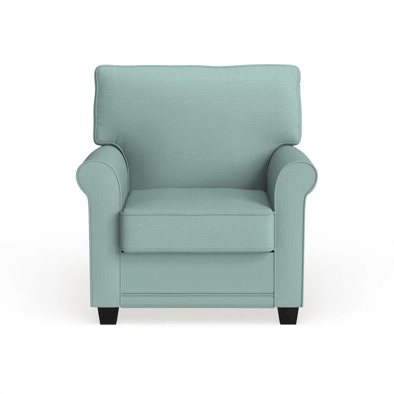 Chaise rembourrée en lin de style transitionnel avec accoudoirs roulés