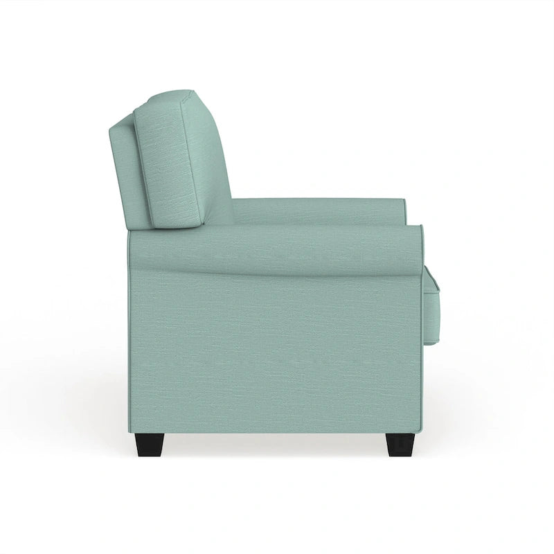 Chaise rembourrée en lin de style transitionnel avec accoudoirs roulés