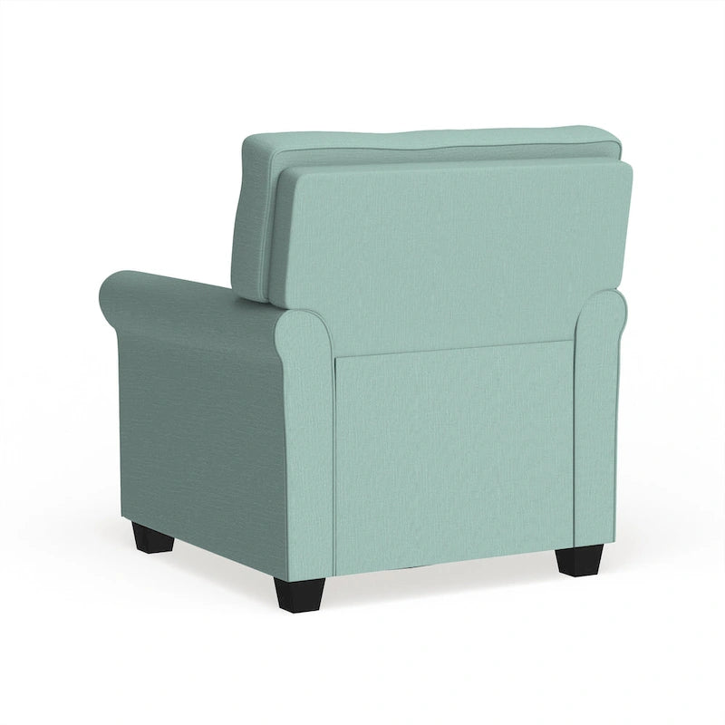 Chaise rembourrée en lin de style transitionnel avec accoudoirs roulés