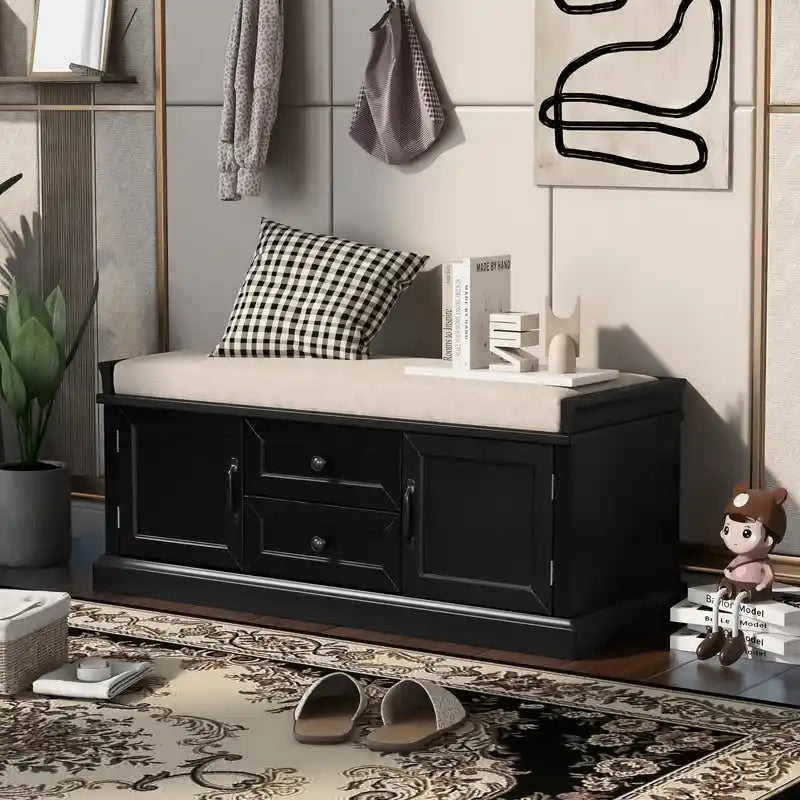 Banc de rangement avec 2 tiroirs et 2 placards