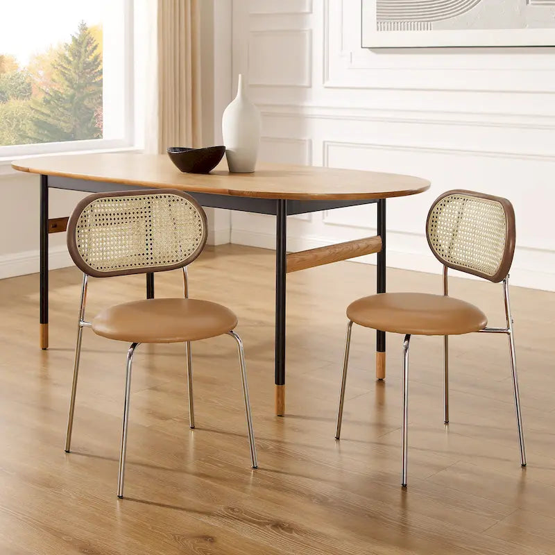 Chaise de salle à manger en similicuir et cannage