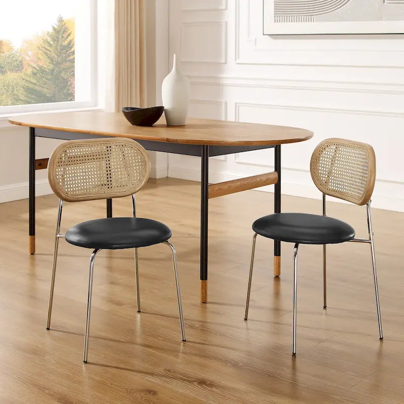 Chaise de salle à manger en similicuir et cannage