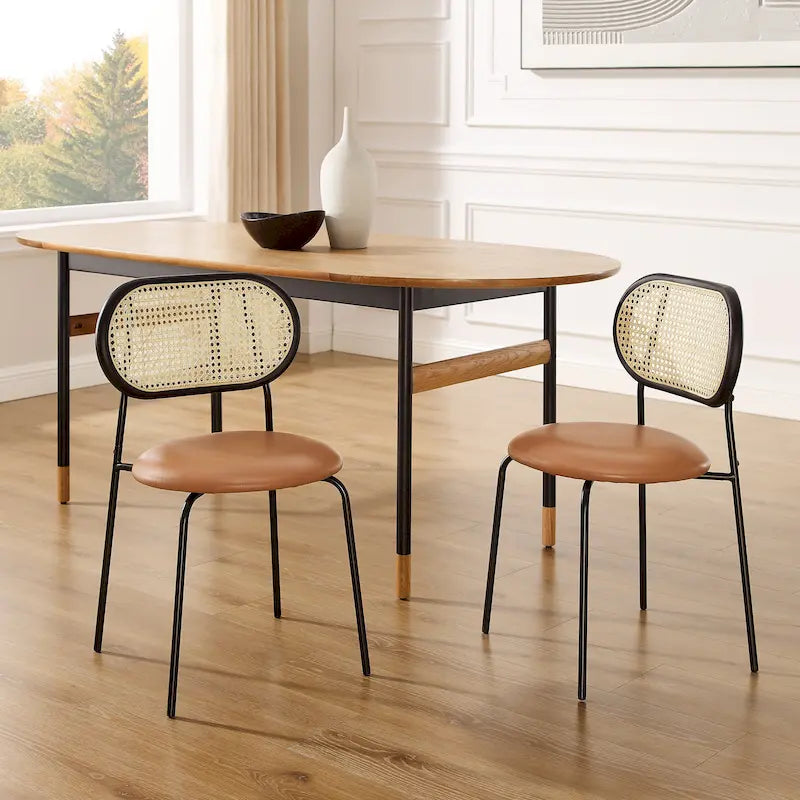 Chaise de salle à manger en similicuir et cannage