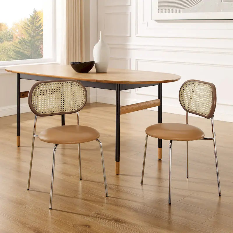 Chaise de salle à manger en similicuir et cannage