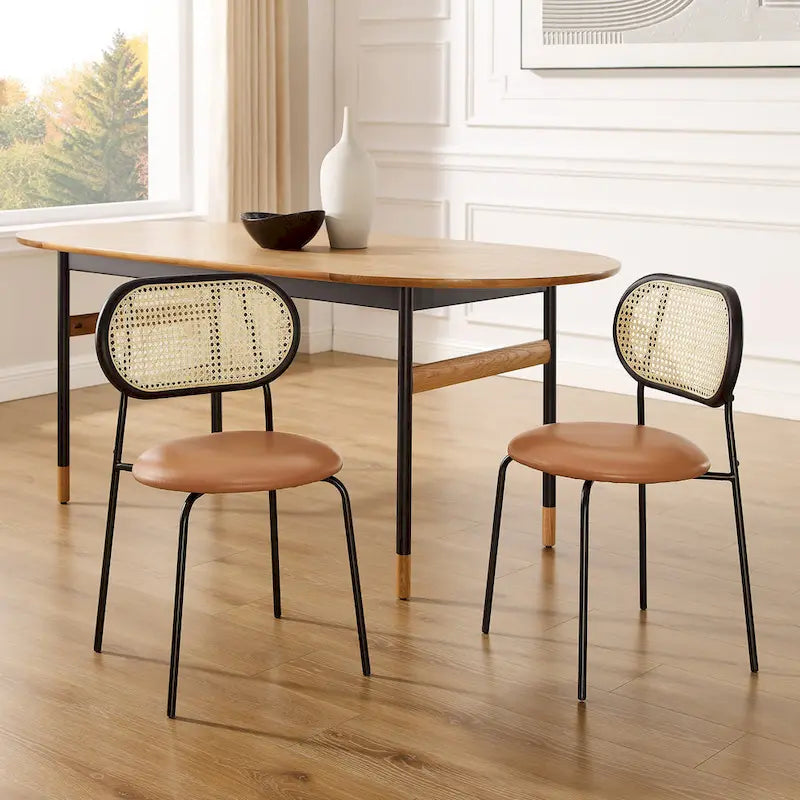 Chaise de salle à manger en similicuir et cannage