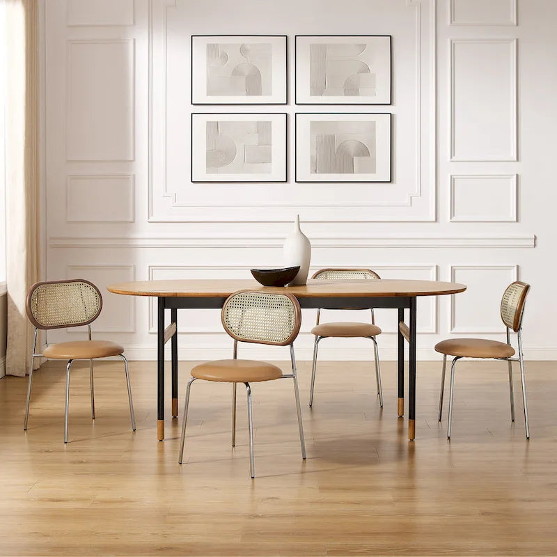Chaise de salle à manger en similicuir et cannage