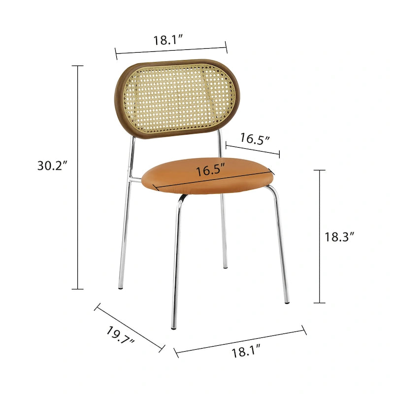 Chaise de salle à manger en similicuir et cannage