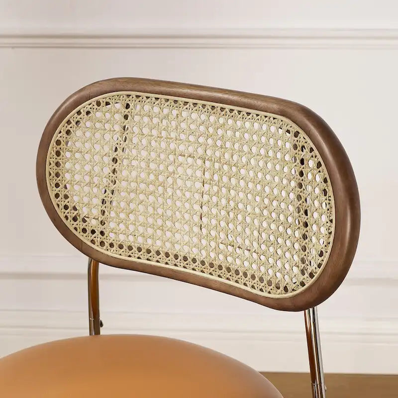 Chaise de salle à manger en similicuir et cannage