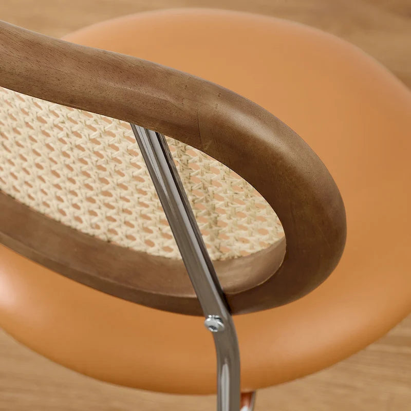 Chaise de salle à manger en similicuir et cannage