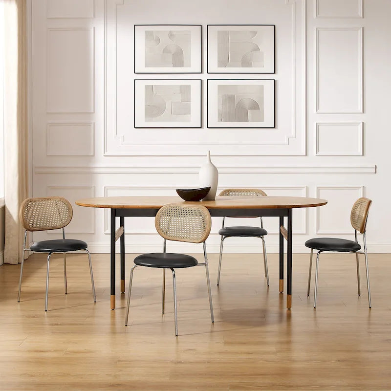 Chaise de salle à manger en similicuir et cannage