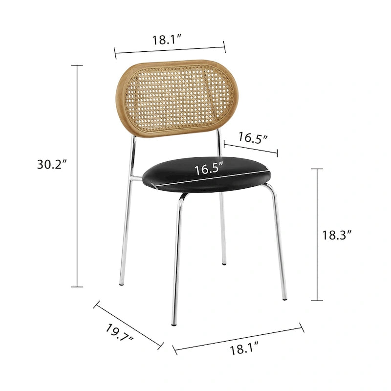Chaise de salle à manger en similicuir et cannage