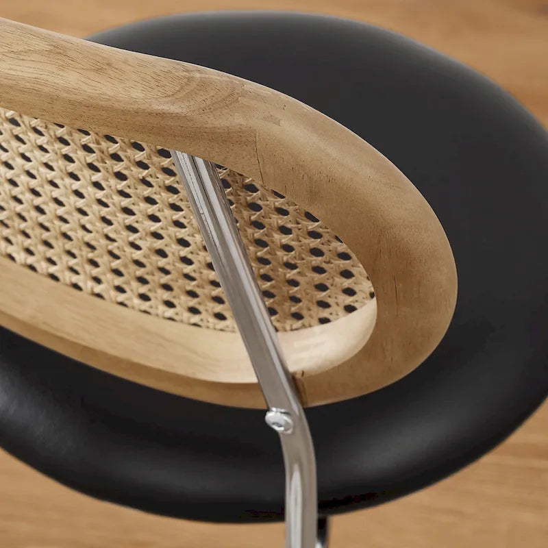 Chaise de salle à manger en similicuir et cannage